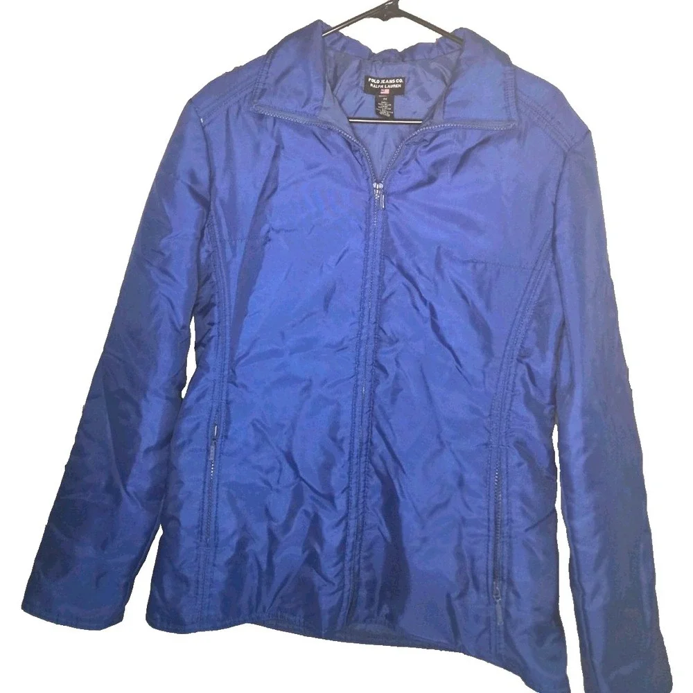 POLO JEANS CO. UNISEX SKI JACKET ROYAL BLUE SIZE M, w/belt buckles, missing belt